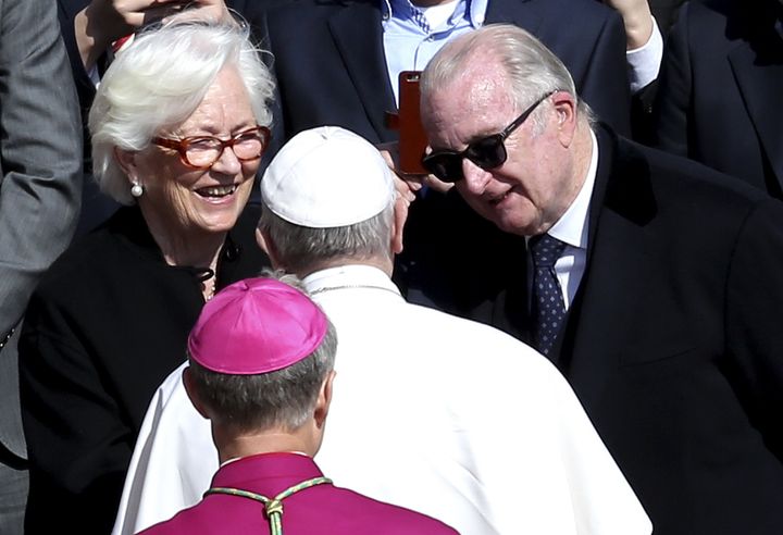 The 79-year-old Argentine pontiff also met with Belgium's former King Albert II (R) and Queen Paola at the end of the Easter mass.