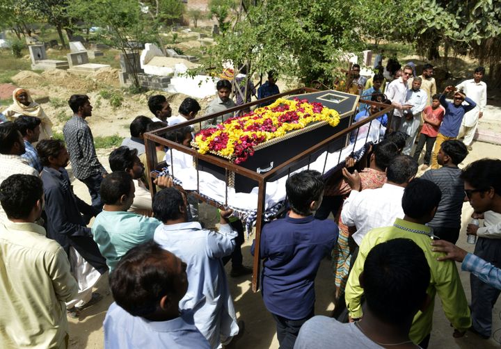The attack was claimed by the Pakistani Taliban's Jamaat-ur-Ahrar faction. It was the group's fifth bombing since December. Pakistani Christians mourn over the coffin of one of the blast's victims in Lahore.