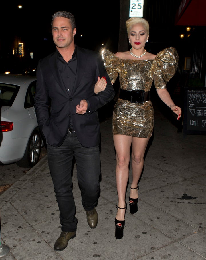 Gaga arrived on the arm of fiancé Taylor Kinney