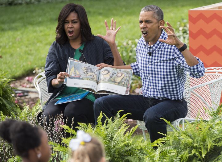 Barack and Michelle Obama read "Where the Wild Things Are."