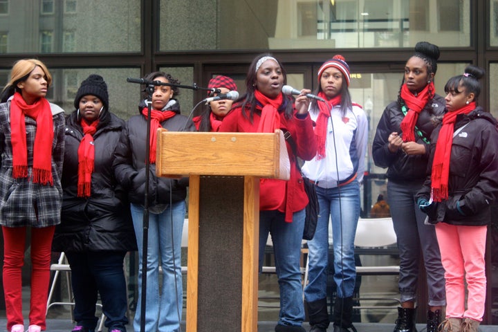 Participants in A Long Walk Home's Girl/Friends Young Leaders Institute join 1 Billion Rising, a global day of activism to end violence against women.