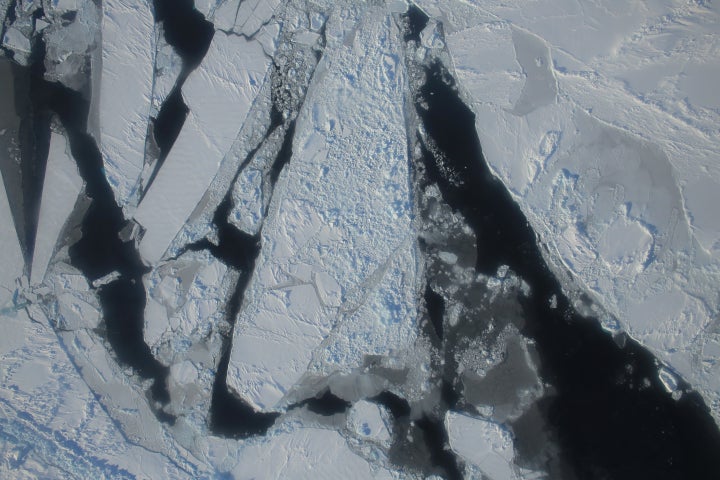 This March 27, 2015 NASA/IceBridge photo shows a mixture of young sea ice forming over the East Beaufort Sea.