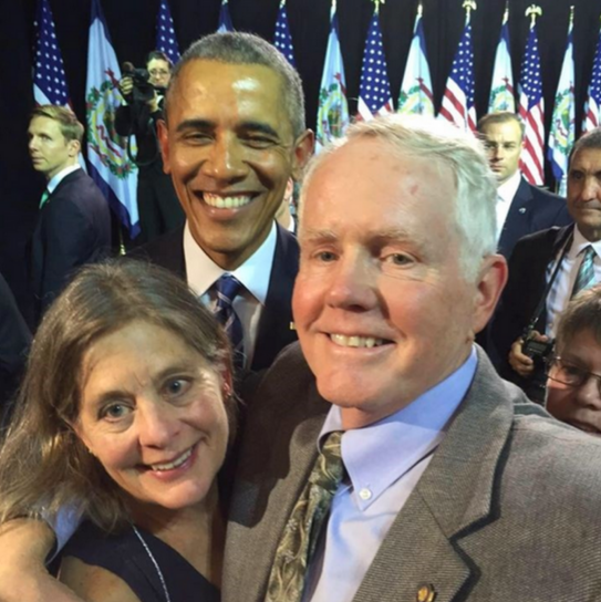 Obama with the Grubb family after the event in West Virginia. 