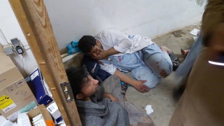 MSF staff hide in the basement as a U.S. attack aircraft repeatedly bombs the trauma clinic in Kunduz, Afghanistan, Oct. 3, 2015.