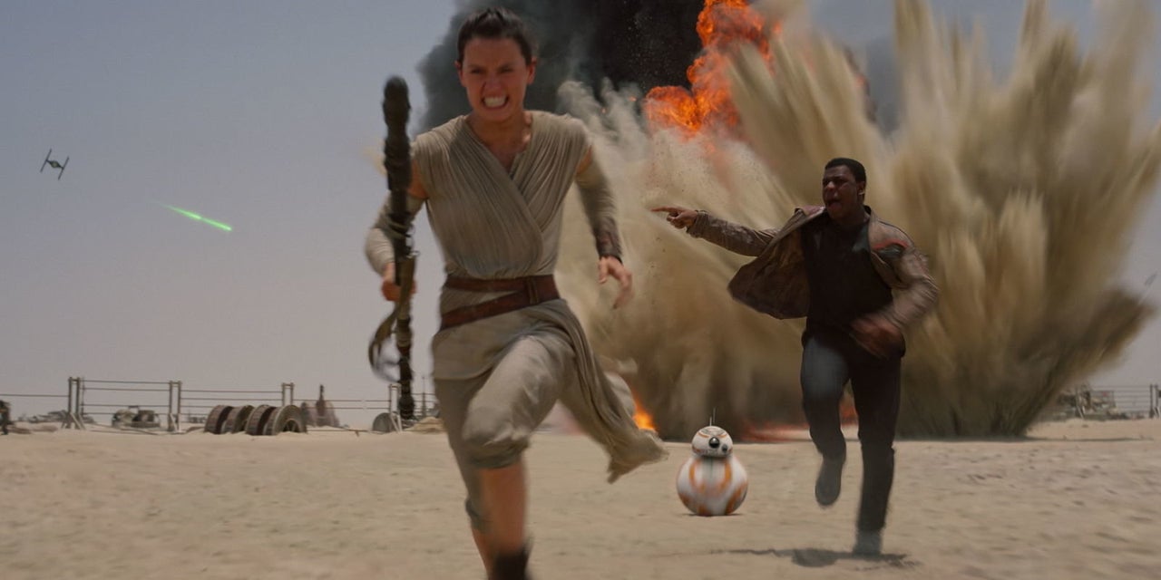 Daisy Ridley and John Boyega in Star Wars: The Force Awakens