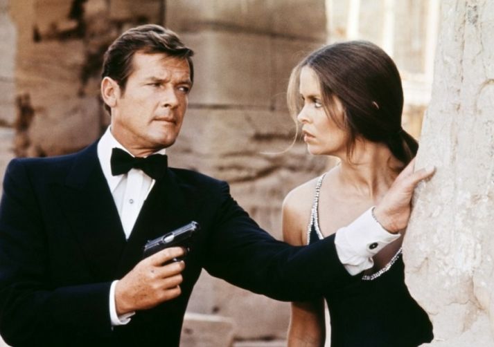 Roger Moore in 'The Spy Who Loved Me' with Barbara Bach