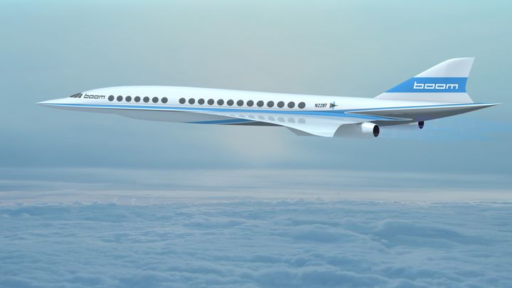 A rendering of the Boom aircraft, currently in development. The goal is a plane that will fly at more than twice the speed of sound.