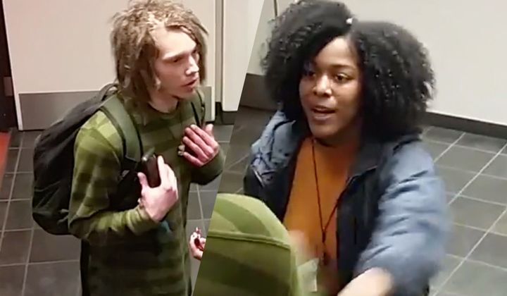 The man and woman became embroiled in a heated debate about dreadlocks