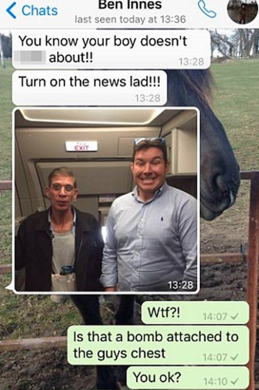 A screenshot of Ben Innes' WhatsApp messages to friends.