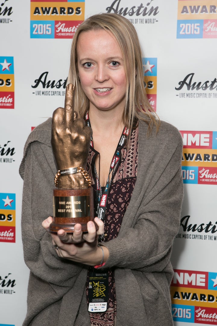 Emily at the 2015 NME Awards, with Glastonbury's Best Festival accolade