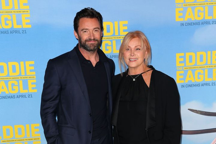 Hugh Jackman and wife Deborra-Lee Furness arrive ahead of the Eddie The Eagle screening on March 29, 2016 in Melbourne, Australia.