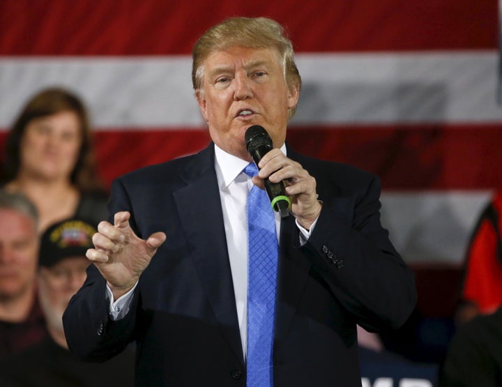 Donald Trump speaks during a Town Hall in Janesville, Wisconsin March 29, 2016