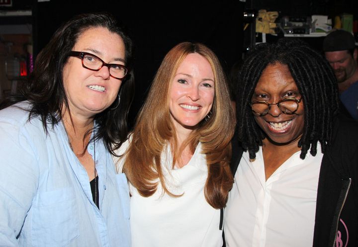 The couple in happier times: O'Donnell, Rounds and Whoopi Goldberg -- O'Donnell's former co-host on "The View" -- backstage at the New York City musical 'Kinky Boots' in May 2013.