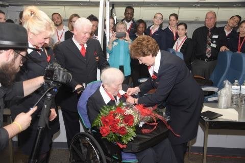 Clem Ferguson, 96, receives her honorary wings from Delta.