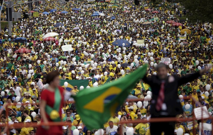 This March 13 protest in Brazil's capital, Brasilia, formed part of a series of nationwide protests calling for Rousseff's impeachment, but she also has plenty of supporters.