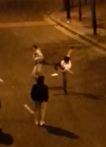 One of the teenagers attempts to kick the other in the head during the fight in wolverhampton