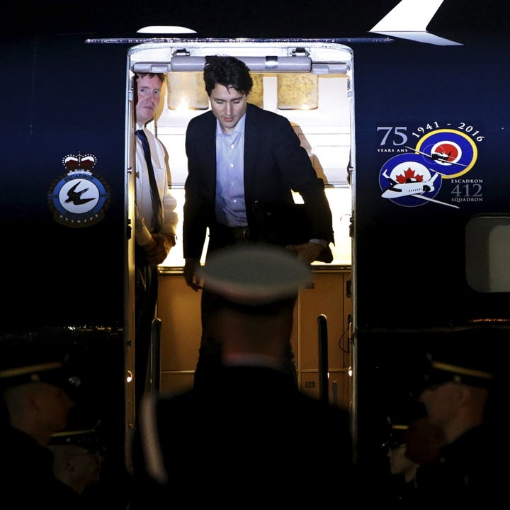 Canadian Prime Minister Justin Trudeau arrives for the Summit on March 30, which Russian President Vladimir Putin will not be