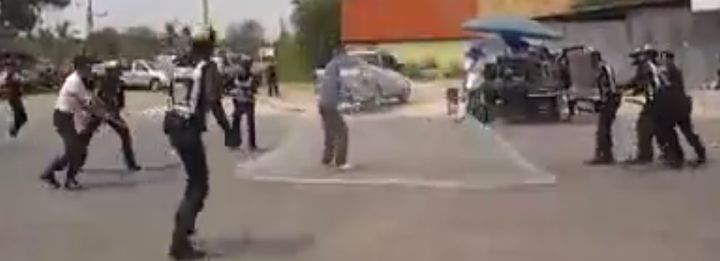 Thai police use a giant net to apprehend a knifeman