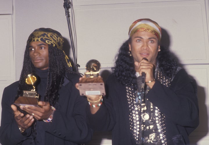 Rob Pilatus and Fab Morvan attend Milli Vanilli Press Conference on November 20, 1990 at Ocean Way Recording Studios in Hollywood, California.