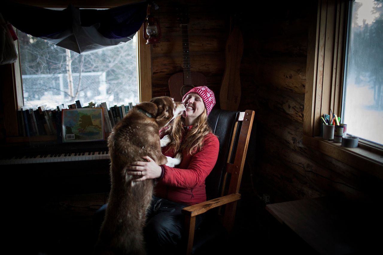 Kristin Knight Pace and Piper at home in Healy, Alaska.