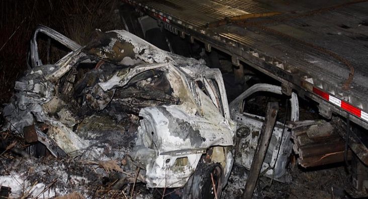 Balder's patrol car was completely burned in the accident.