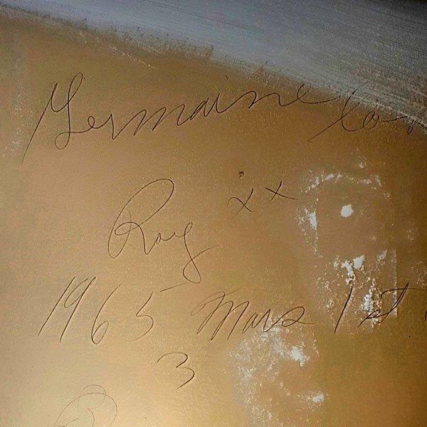 The love note reads: "Germaine loves Roy xx 1965 Mars 1st."