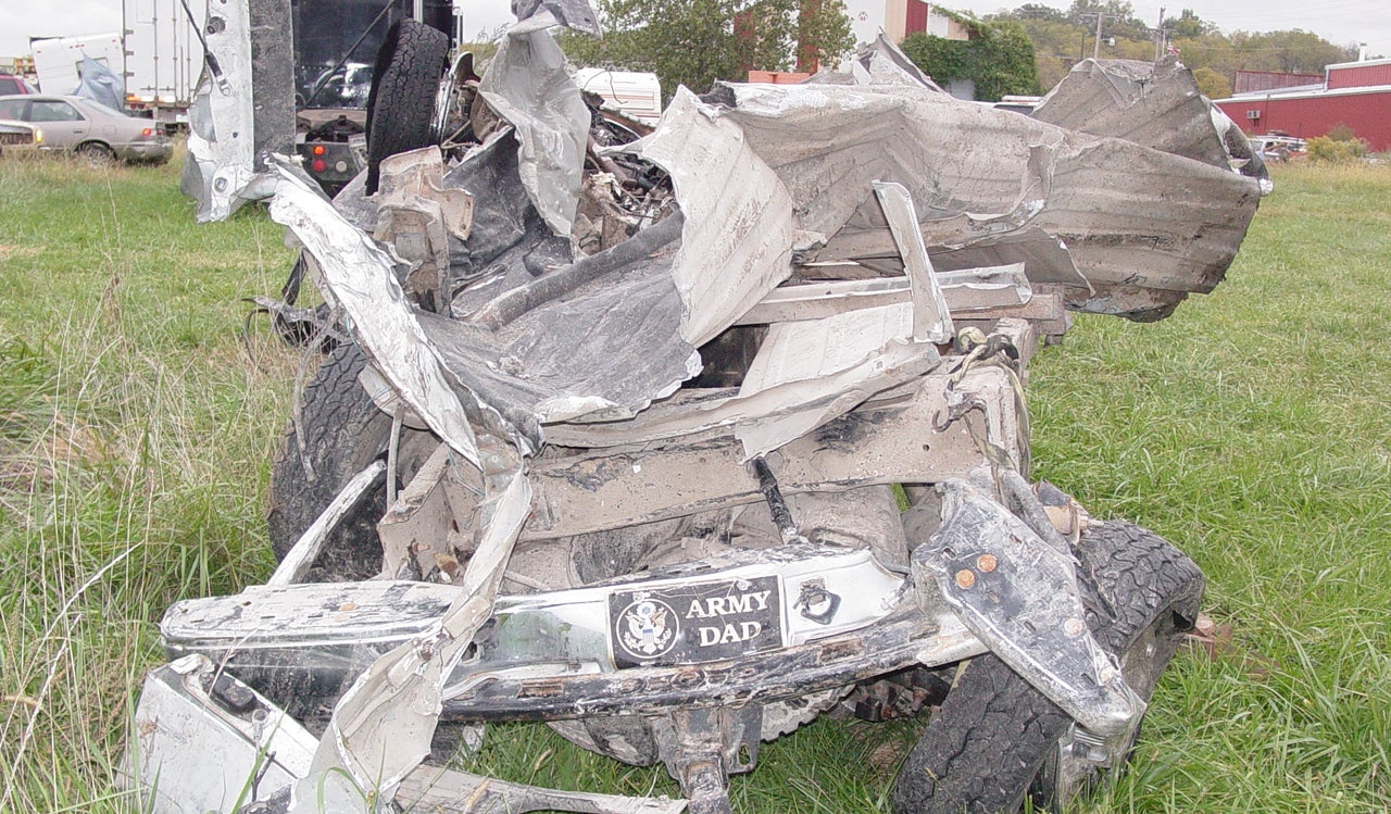 Lisa Shrum lost her mother and stepfather, Virginia and Randy Baker, when their car was torn in half at an accident where a double-trailer blocked the road.