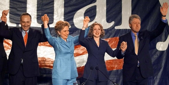 Hillary Clinton defeated Republican Rick Lazio in 2000 for the open U.S. Senate seat in New York. She celebrated with Sen. Chuck Schumer (D-N.Y.) and her family at the Grand Hyatt in New York City on election night.