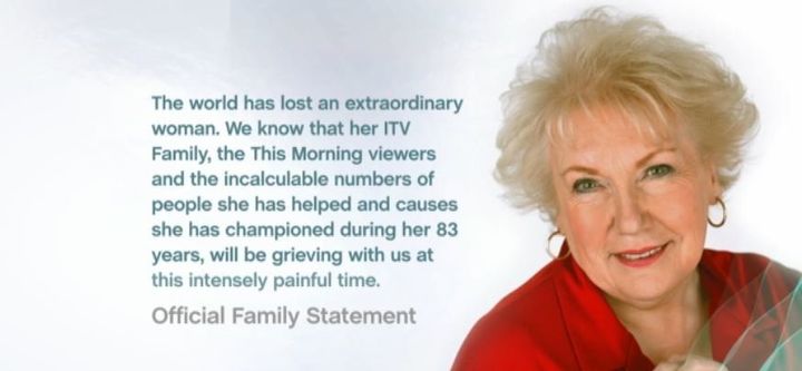Denise lost her short battle with pancreatic cancer, aged 83