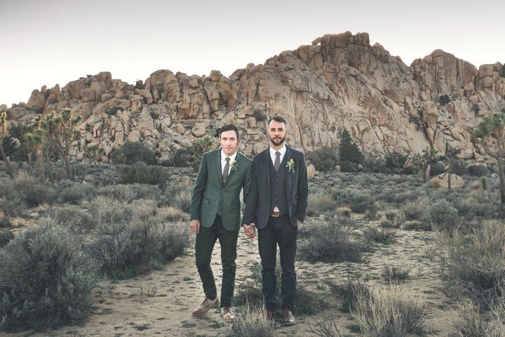 The stylish couple paired their Ted Baker suits with shoes by Ben Sherman. Their ties were by Spectre & Co. 