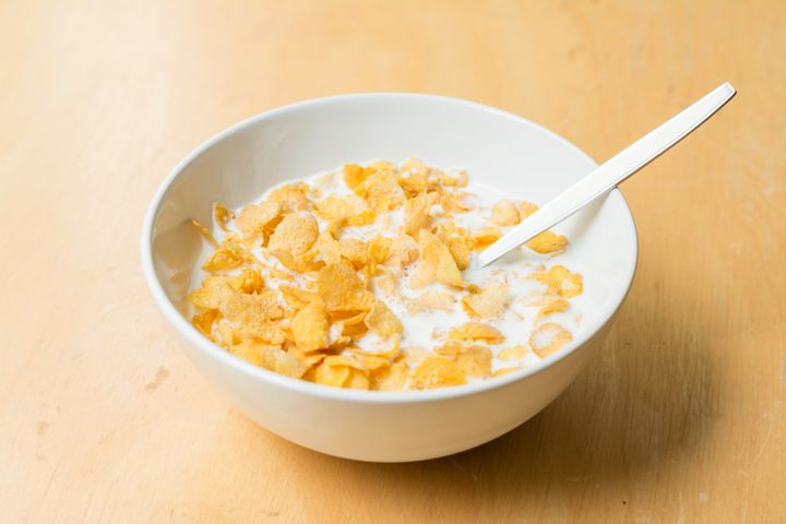 Cereal and milk is a classic breakfast.