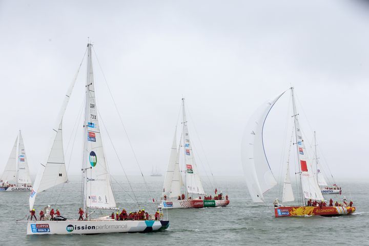Yachts at the start of the Clipper 2015-16 Round the World Yacht Race