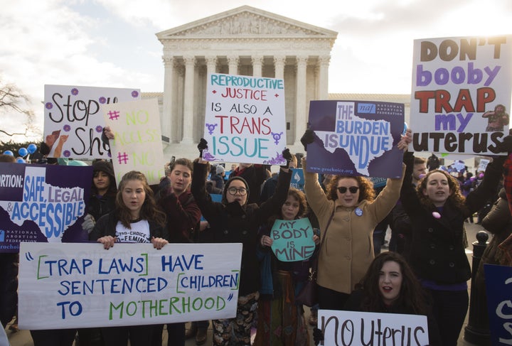 Supporters of legal access to abortion rallied outside the Supreme Court in Washington, D.C., on March 2, 2016, as the Court