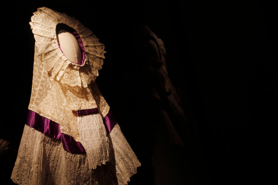 A skirt that belonged to iconic Mexican painter Frida Kahlo during a preview of the exhibition "Smoke and Mirrors: Frida Kahl