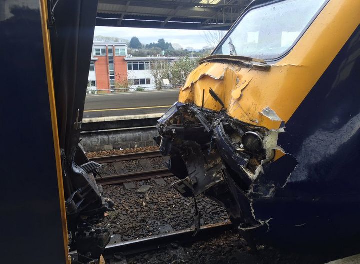Eighteen people were injured when two trains collided at Plymouth railway station
