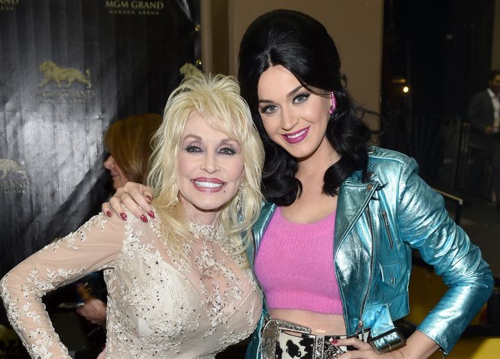 Recording artists Dolly Parton (L) and Katy Perry attend the 51st Academy of Country Music Awards at MGM Grand Garden Arena on April 3, 2016 in Las Vegas, Nevada.