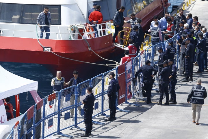 The first migrants deported from Greek islands were shipped back to Turkey on Monday as part of a controversial EU-Turkey deal aimed to discourage migrants from perilous crossings into Europe.