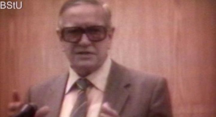 A still of Kim Philby delivering his masterclass on spying in 1981