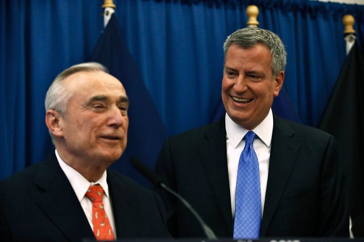 New York City Police Commissioner Bill Bratton (left) and Mayor Bill de Blasio have increased the focus of the city's police department on getting guns off the streets.
