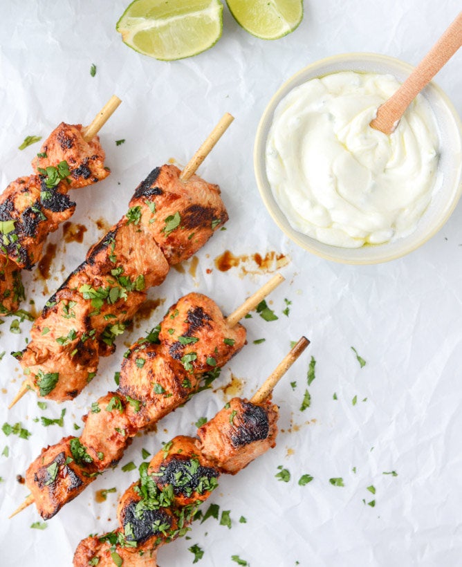 Chili Garlic Chicken Skewers With Yogurt Sauce