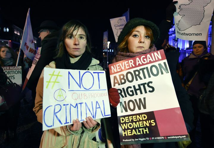 Pro Choice activists rally outside City Hall in Belfast