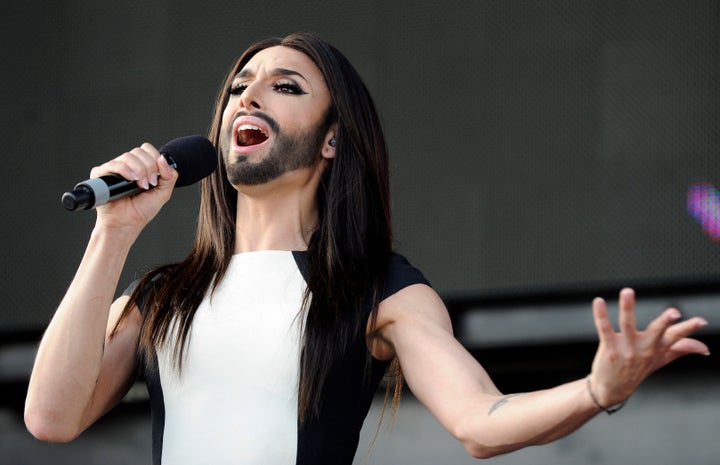 Austrian singer and Eurovision Song Contest winner Conchita Wurst performing in Vienna