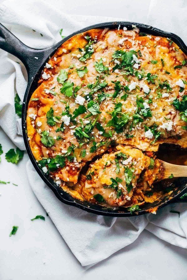 Get the <a href="http://pinchofyum.com/skillet-chicken-tortilla-pie" target="_blank" data-beacon="{"p":{"mnid":"entry_text","lnid":"citation","mpid":1}}">Skillet Chicken Tortilla Pie recipe</a> from Pinch of Yum.