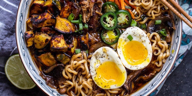 Get the Crockpot Crispy Caramelized Pork Ramen Noodle Soup With Curry Roasted Acorn Squash recipe from Half Baked Harvest.