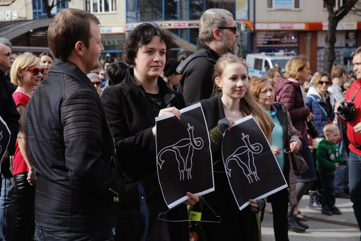 Abortions in Poland are currently restricted to cases of rape, incest and severe fetal impairment, or where the woman's life may be in danger. In this photo, people protest in Sopot against the proposed complete abortion ban.