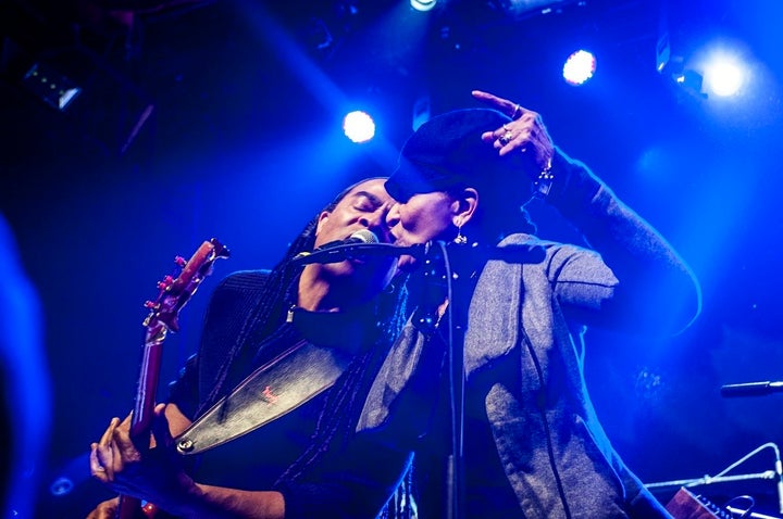 71-year-old Nona Hendryx, right, performs at Webster Hall on April 4, 2016.