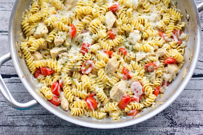 Get the One Pan Spicy Lemon Chicken Pasta recipe from Yellow Bliss Road.