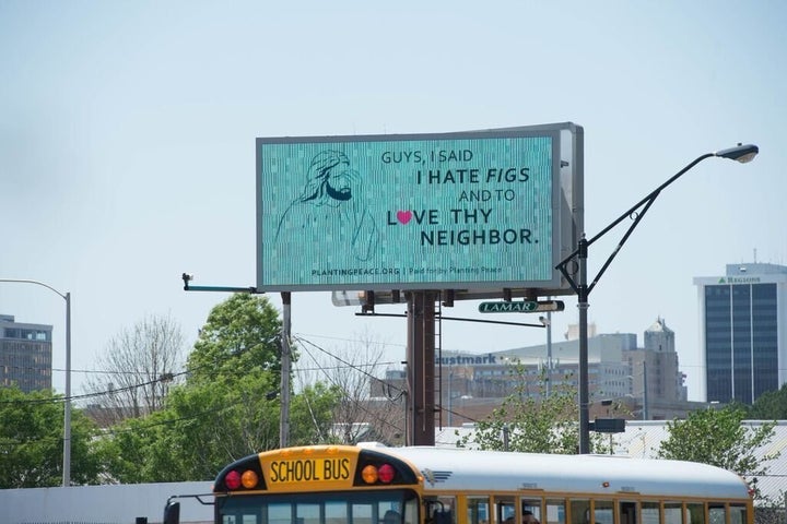 The billboard sits not far from the capital building in Jackson.