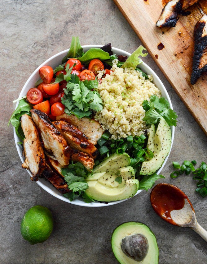 Get the Honey Chipotle Chicken Bowls recipe from How Sweet It Is.