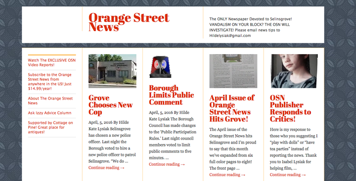 The Orange Street News homepage.